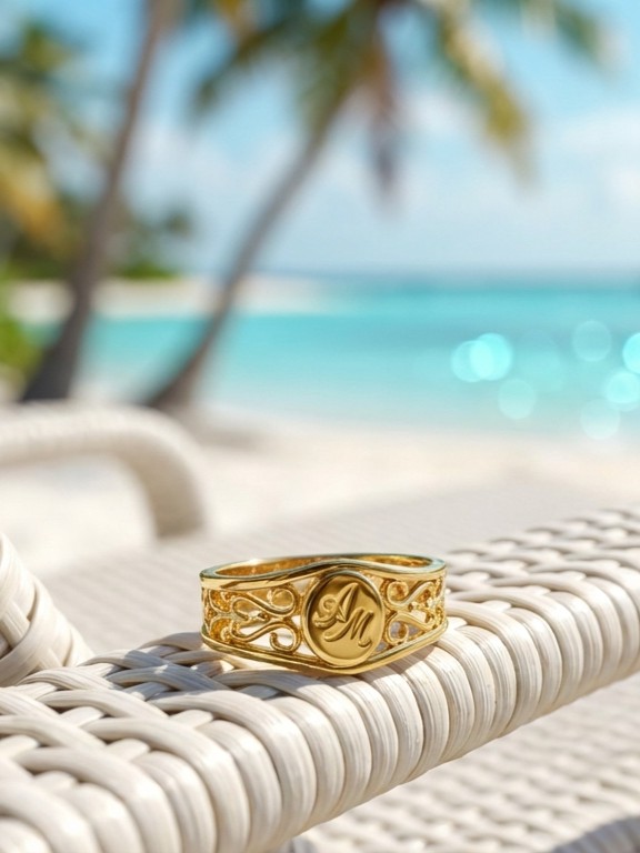 Personalized yellow gold signet ring
