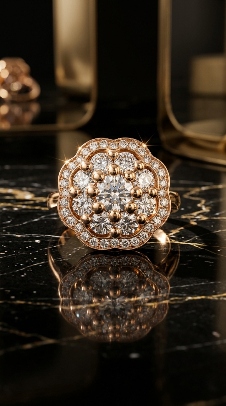 Bague « Mandala Fleuri » — Or rose